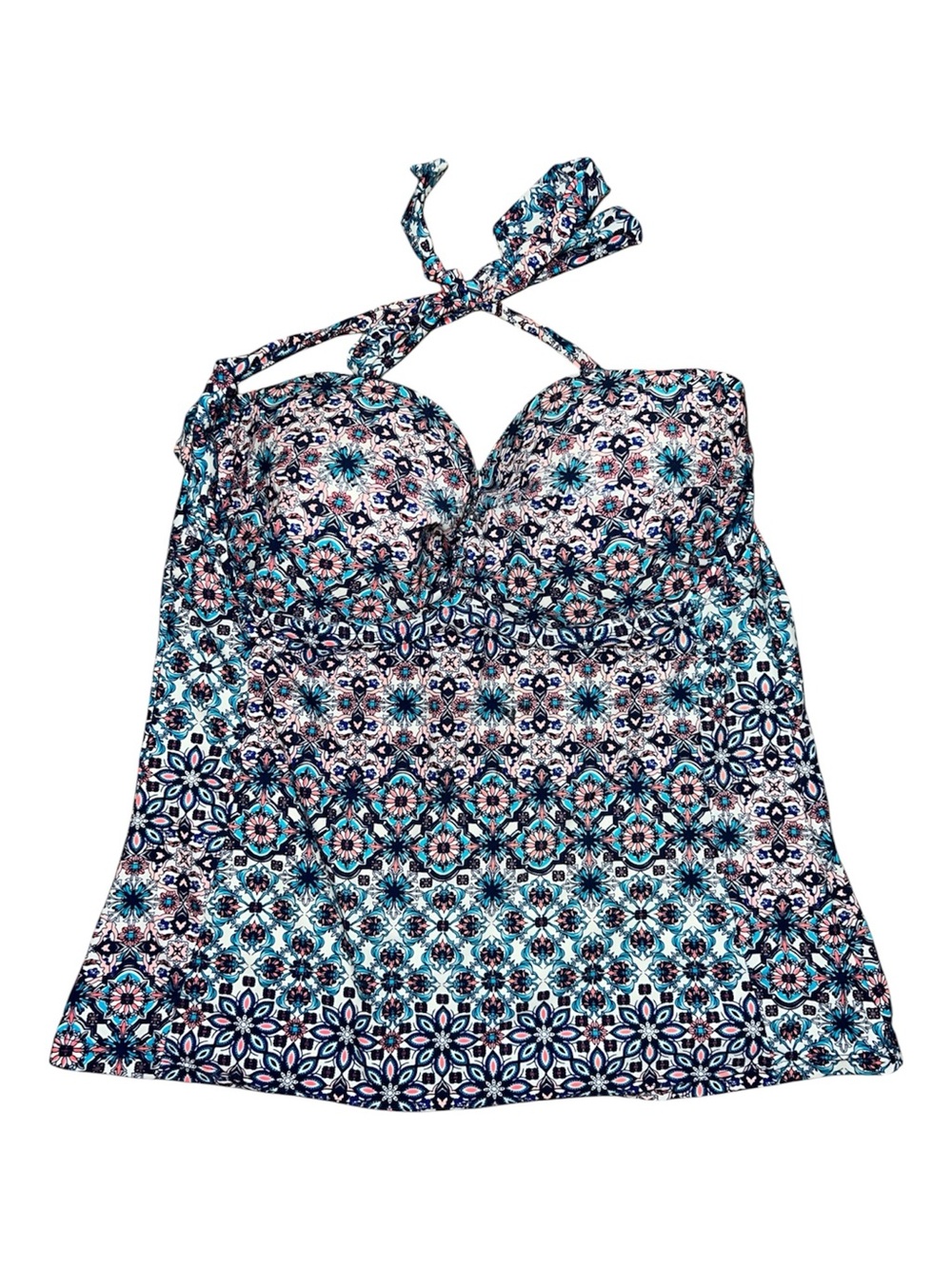 George Tankini Top with Molded Bra Blue and Orange Abstract Print Size 10